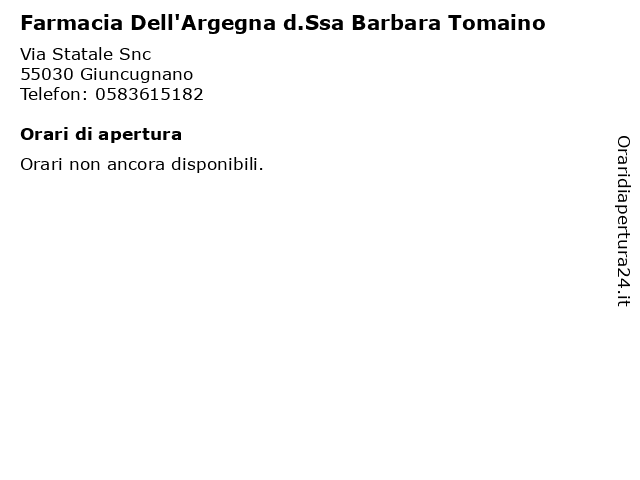 Farmacia Dell'Argegna d.Ssa Barbara Tomaino a Giuncugnano: indirizzo e orari di apertura