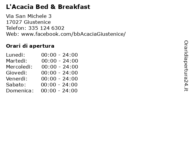 L'Acacia Bed & Breakfast a Giustenice: indirizzo e orari di apertura