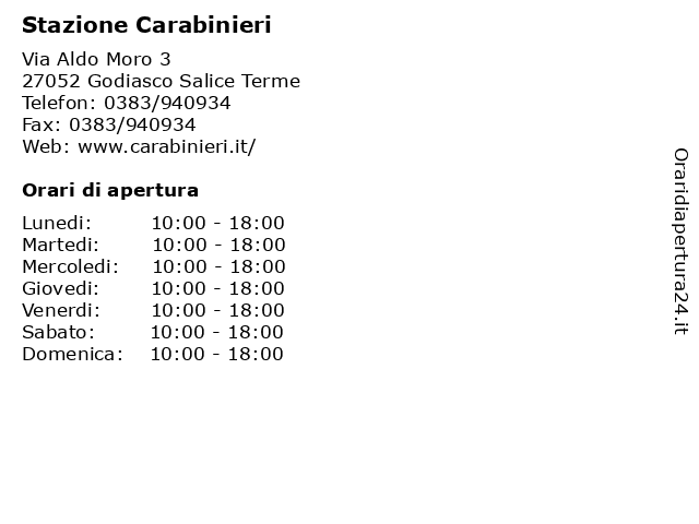 Stazione Carabinieri a Godiasco Salice Terme: indirizzo e orari di apertura