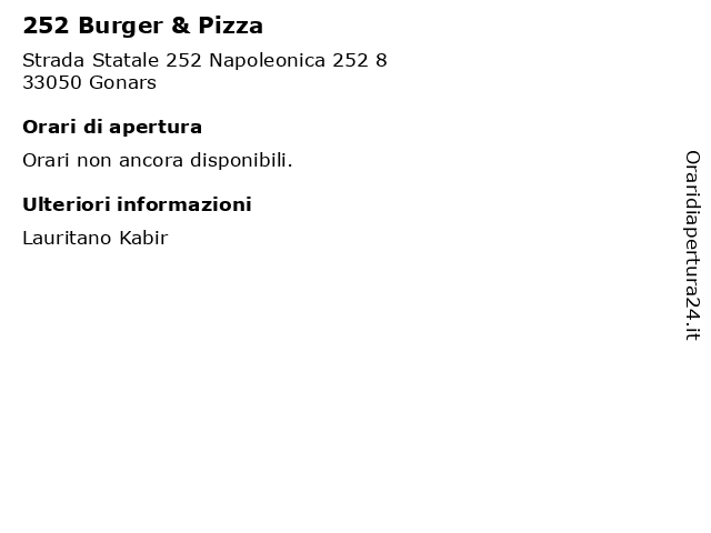 252 Burger & Pizza a Gonars: indirizzo e orari di apertura