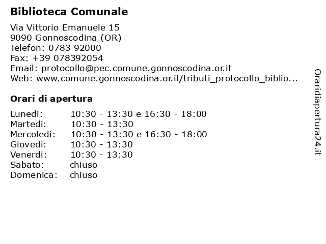 Biblioteca Comunale a Gonnoscodina (OR): indirizzo e orari di apertura
