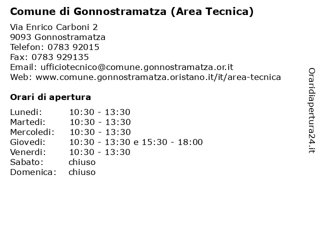 Comune di Gonnostramatza (Area Tecnica) a Gonnostramatza OR: indirizzo e orari di apertura