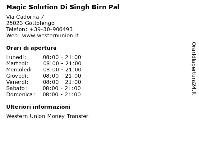 Magic Solution Di Singh Birn Pal a Gottolengo: indirizzo e orari di apertura