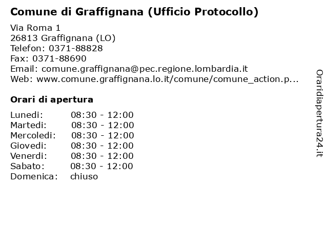 Comune di Graffignana (Ufficio Protocollo) a Graffignana (LO): indirizzo e orari di apertura