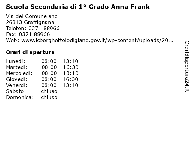 Scuola Secondaria di 1° Grado Anna Frank a Graffignana: indirizzo e orari di apertura