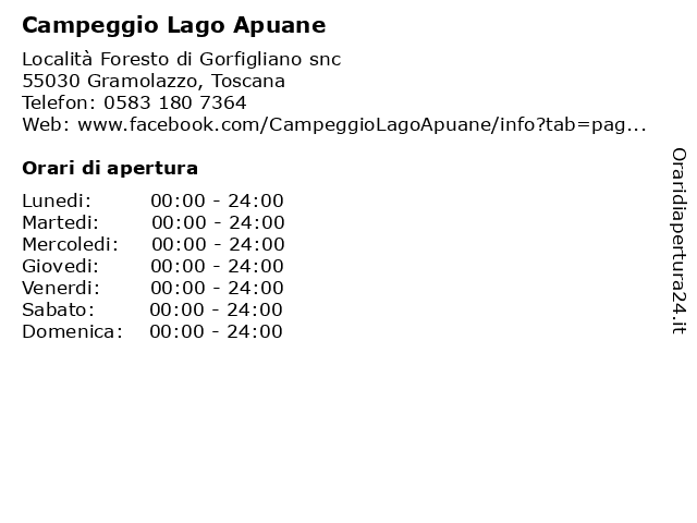 Campeggio Lago Apuane a Gramolazzo, Toscana: indirizzo e orari di apertura