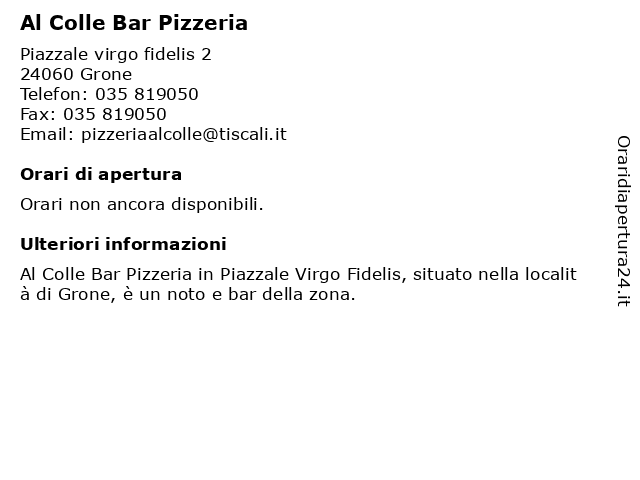 Al Colle Bar Pizzeria a Grone: indirizzo e orari di apertura