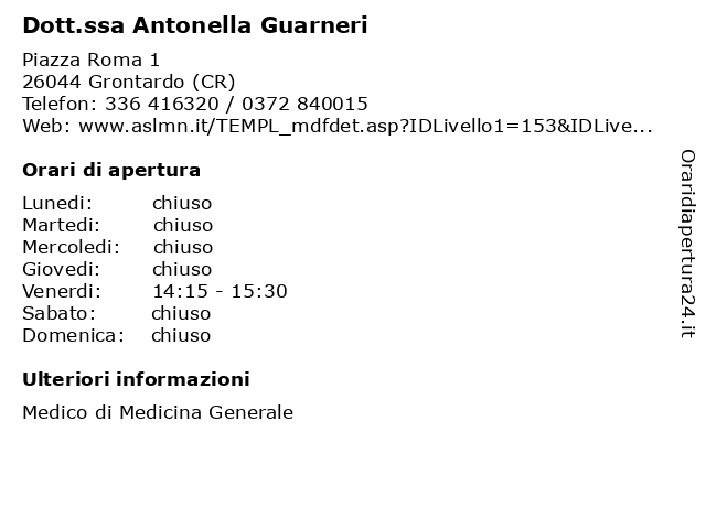 Antonella Guarneri a Grontardo (CR): indirizzo e orari di apertura