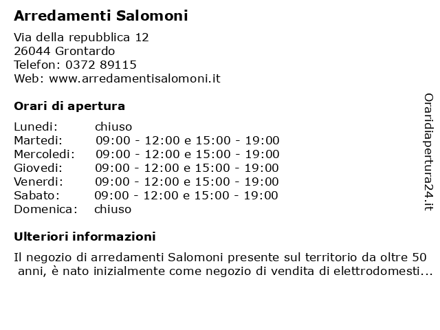 Arredamenti Salomoni a Grontardo: indirizzo e orari di apertura