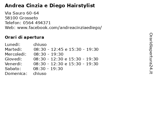 ᐅ Orari Andrea Cinzia e Diego Hairstylist | Via Sauro 60-64, 58100 Grosseto
