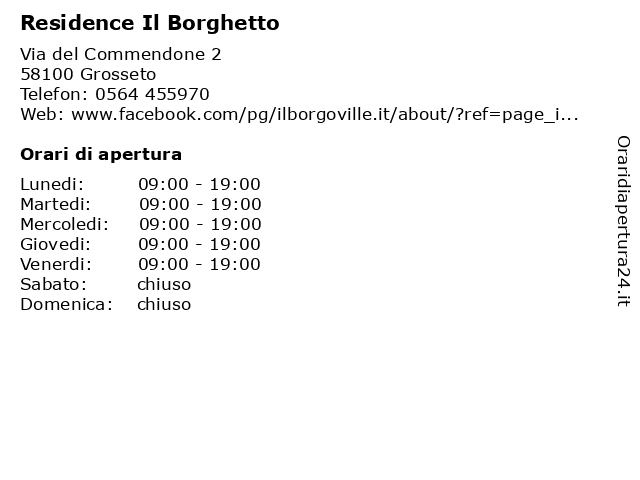 Residence Il Borghetto a Grosseto: indirizzo e orari di apertura