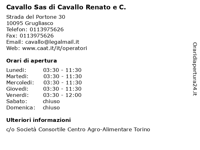 Cavallo Sas di Cavallo Renato e C. a Grugliasco: indirizzo e orari di apertura