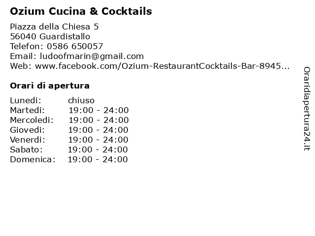 Ozium Cucina & Cocktails a Guardistallo: indirizzo e orari di apertura