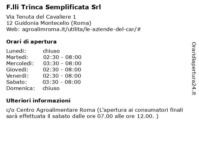 F.lli Trinca Semplificata Srl a Guidonia Montecelio (Roma): indirizzo e orari di apertura