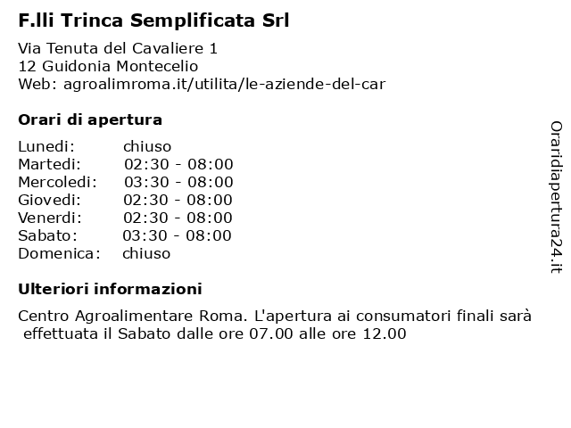 F.lli Trinca Semplificata Srl a Guidonia Montecelio: indirizzo e orari di apertura