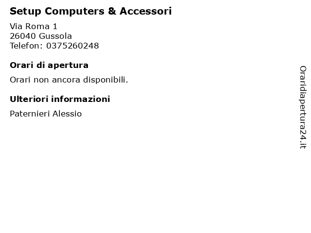 Setup Computers & Accessori a Gussola: indirizzo e orari di apertura