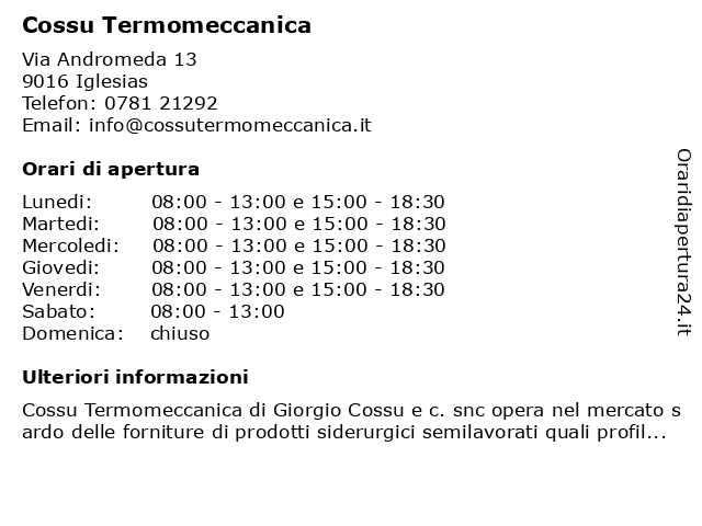 Cossu Termomeccanica a Iglesias: indirizzo e orari di apertura