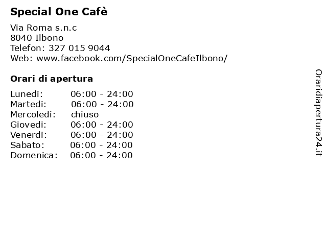 Special One Cafè a Ilbono: indirizzo e orari di apertura