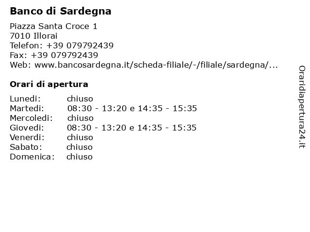Banco di Sardegna a Illorai: indirizzo e orari di apertura