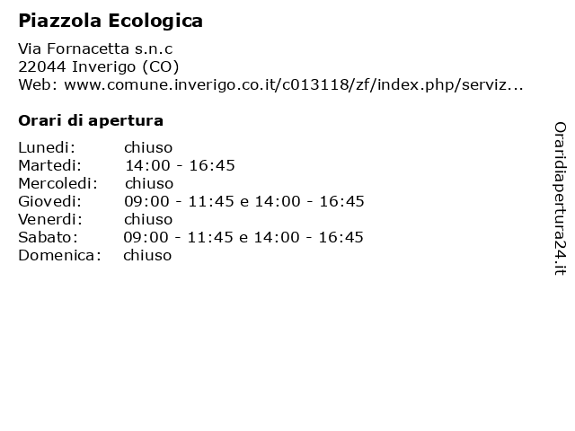 Piazzola ecologica a Inverigo (CO): indirizzo e orari di apertura