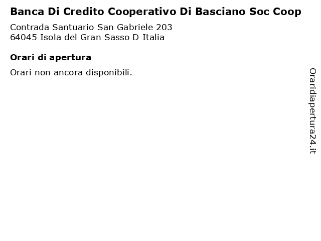Banca Di Credito Cooperativo Di Basciano Soc Coop a Isola del Gran Sasso D Italia: indirizzo e orari di apertura