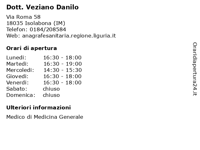Dott. Veziano Danilo a Isolabona (IM): indirizzo e orari di apertura