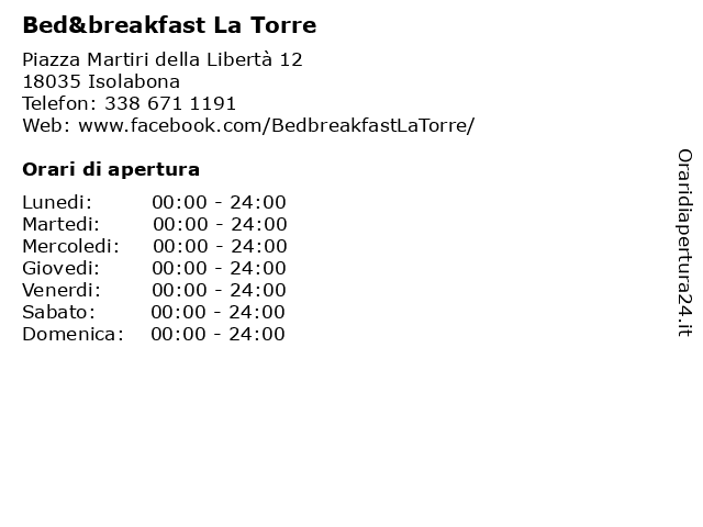 Bed&breakfast La Torre a Isolabona: indirizzo e orari di apertura