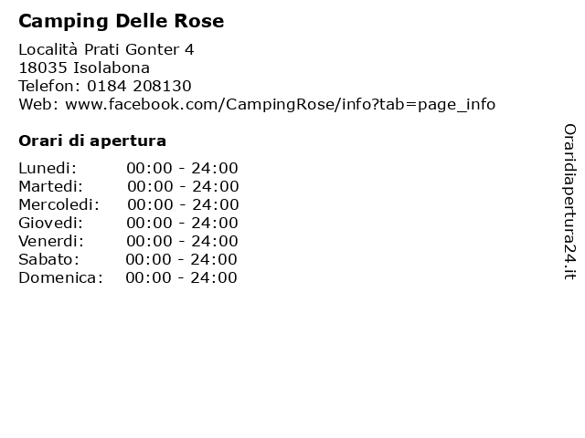 Camping Delle Rose a Isolabona: indirizzo e orari di apertura