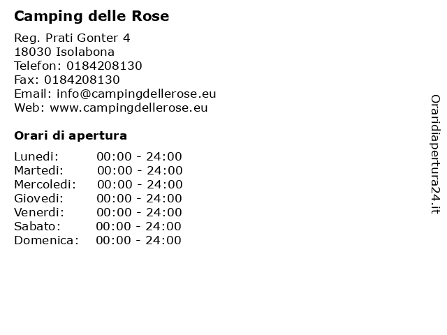 Camping delle Rose a Isolabona: indirizzo e orari di apertura
