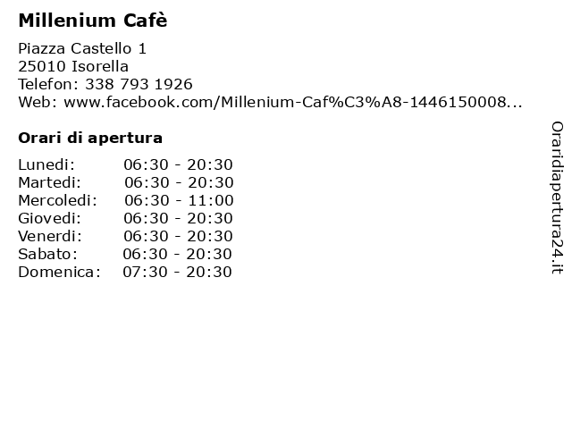 Millenium Cafè a Isorella: indirizzo e orari di apertura