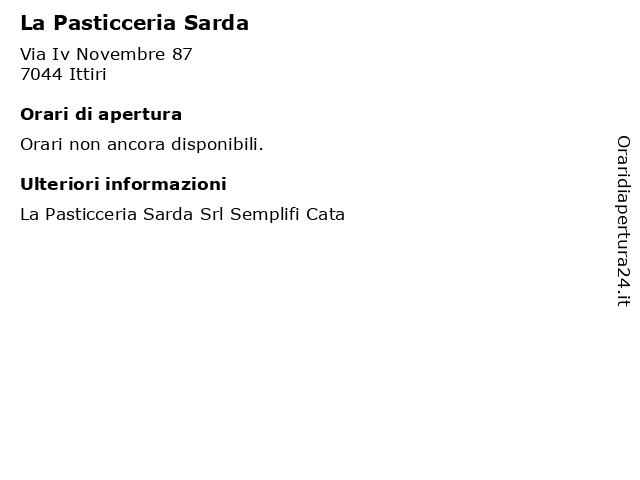 La Pasticceria Sarda a Ittiri: indirizzo e orari di apertura
