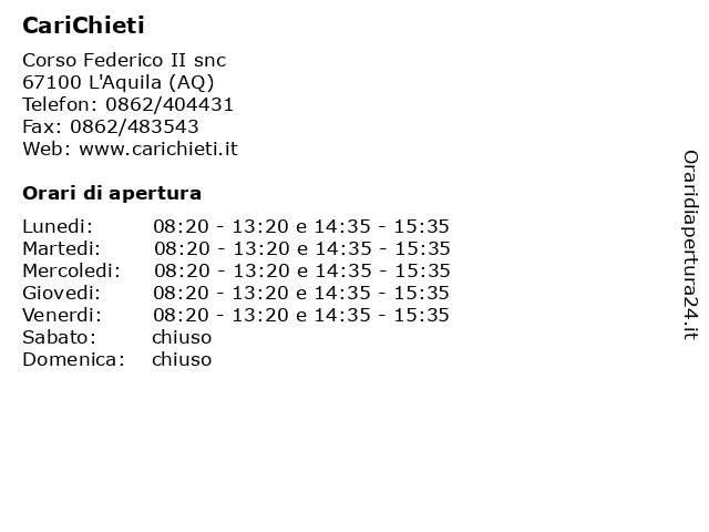 ᐅ Orari Carichieti Corso Federico Ii Snc L Aquila Aq