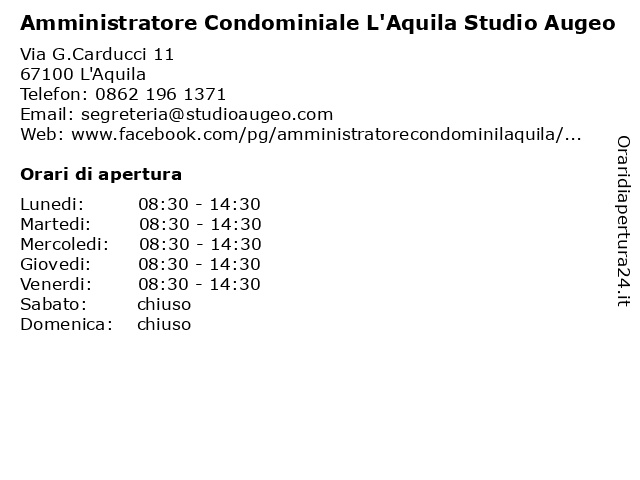 Amministratore Condominiale L'Aquila Studio Augeo a L'Aquila: indirizzo e orari di apertura