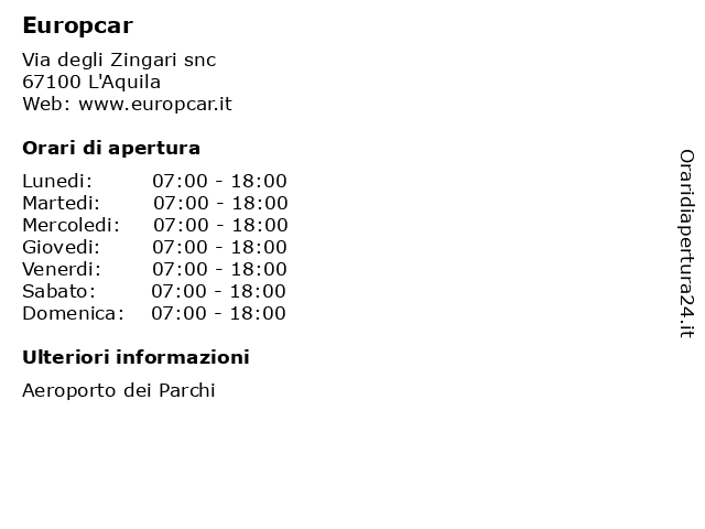 Europcar a L'Aquila: indirizzo e orari di apertura