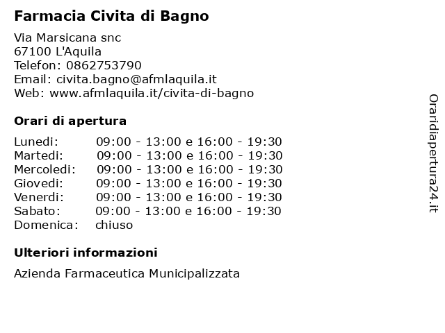 Farmacia Civita di Bagno a L'Aquila: indirizzo e orari di apertura