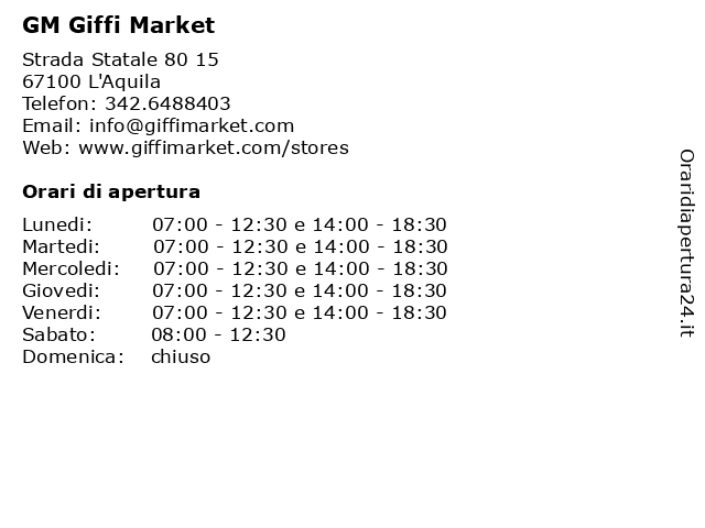 GM Giffi Market a L'Aquila: indirizzo e orari di apertura