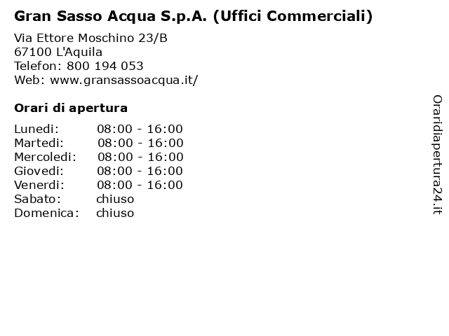 Gran Sasso Acqua S.p.A. (Uffici Commerciali) a L'Aquila: indirizzo e orari di apertura