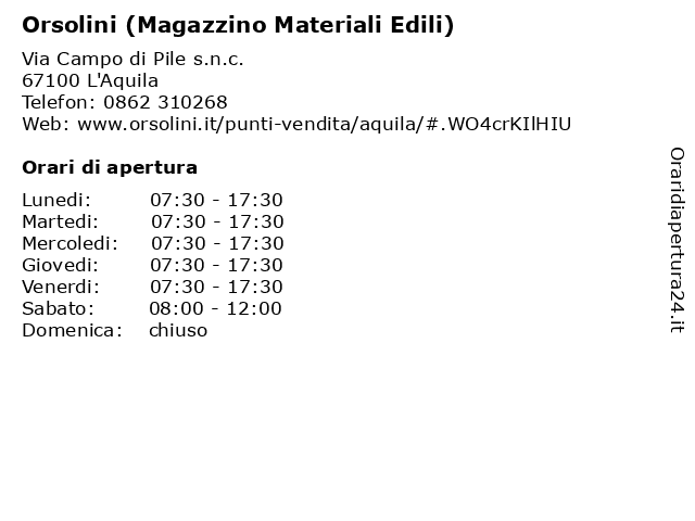 Orsolini (Magazzino Materiali Edili) a L'Aquila: indirizzo e orari di apertura