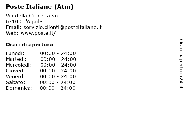 Poste Italiane (Atm) a L'Aquila: indirizzo e orari di apertura