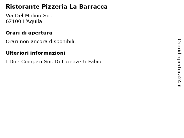 Ristorante Pizzeria La Barracca a L'Aquila: indirizzo e orari di apertura