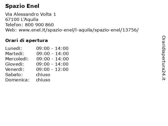 Spazio Enel a L'Aquila: indirizzo e orari di apertura