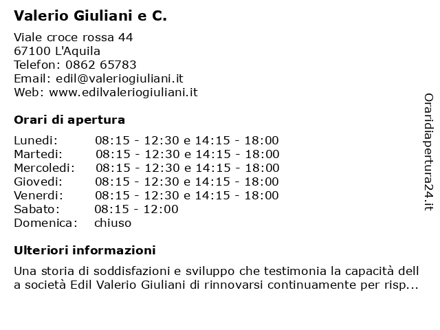 Valerio Giuliani e C. a L'Aquila: indirizzo e orari di apertura