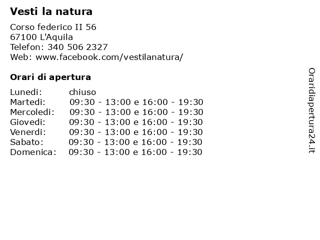 Vesti la natura a L'Aquila: indirizzo e orari di apertura