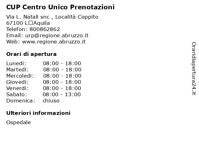 CUP Centro Unico Prenotazioni a L’Aquila: indirizzo e orari di apertura