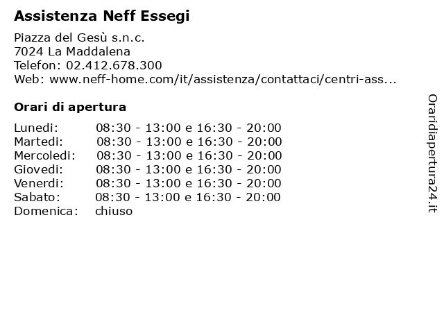 Assistenza Neff Essegi a La Maddalena: indirizzo e orari di apertura