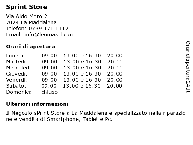 Sprint Store a La Maddalena: indirizzo e orari di apertura