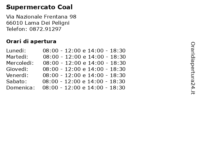 Supermercato Coal a Lama Dei Peligni: indirizzo e orari di apertura