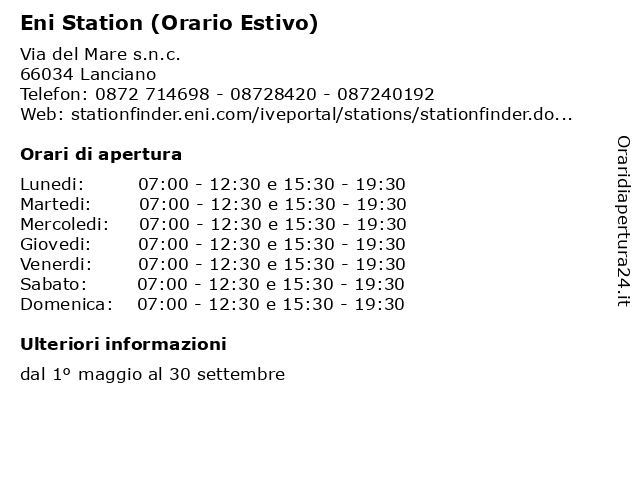 Eni Station (Orario Estivo) a Lanciano: indirizzo e orari di apertura