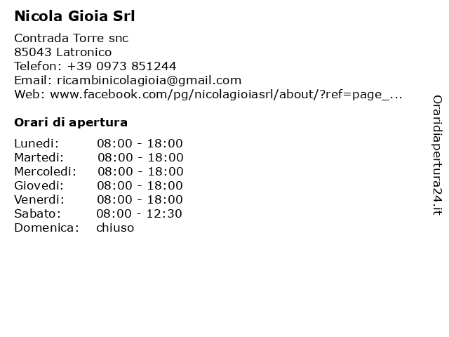 Nicola Gioia Srl a Latronico: indirizzo e orari di apertura