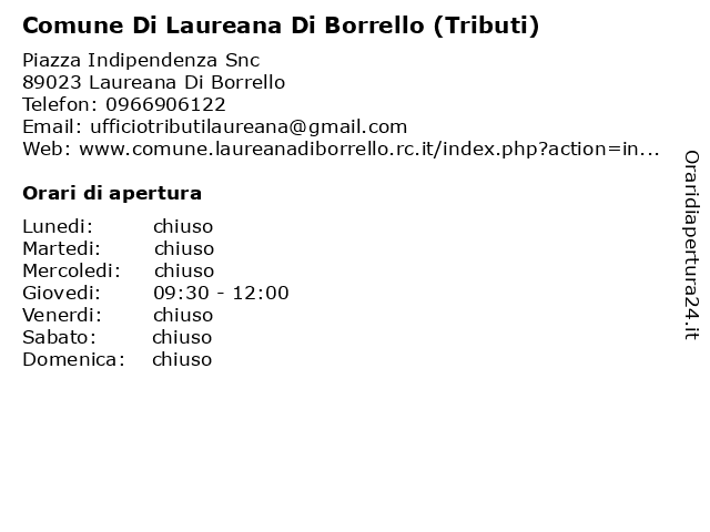 Comune Di Laureana Di Borrello (Tributi) a Laureana Di Borrello: indirizzo e orari di apertura